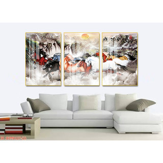 Bộ 3 Tranh Treo Tường Mã Đáo Thành Công Đẹp Trang Trí Phòng Khách Bếp OHA Decor
