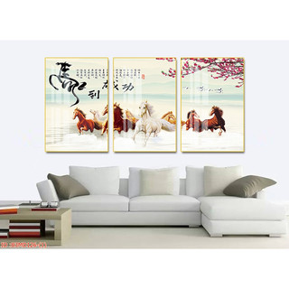 Bộ 3 Tranh Treo Tường Mã Đáo Thành Công Đẹp Trang Trí Phòng Khách Bếp OHA Decor