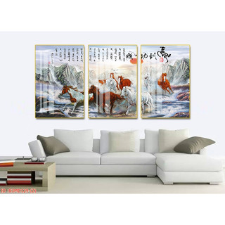 Bộ 3 Tranh Treo Tường Mã Đáo Thành Công Đẹp Trang Trí Phòng Khách Bếp OHA Decor