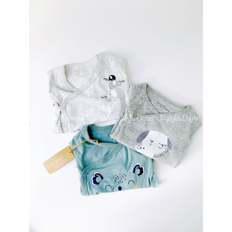 [MD43] 3-6M CHỌN MẪU Body chip dài tay cài chéo chất liệu organic cotton các hãng xuất Pháp cho bé trai và gái