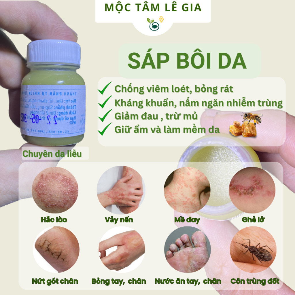 Sáp bôi Lê Gia - Viêm da, hắc lào, nấm ngứa, chàm, nứt nẻ, dịu da... từ thiên nhiên gia truyền
