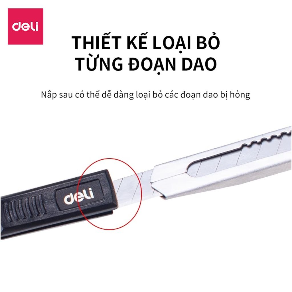 Dao rọc giấy Deli cao cấp 8/13 lưỡi thép không gỉ SK5 - Dao rọc mini bỏ túi kim loại tiện lợi văn phòng học sinh