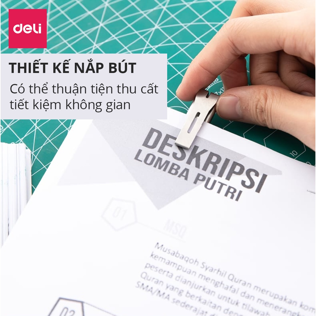 Dao rọc giấy Deli cao cấp 8/13 lưỡi thép không gỉ SK5 - Dao rọc mini bỏ túi kim loại tiện lợi văn phòng học sinh