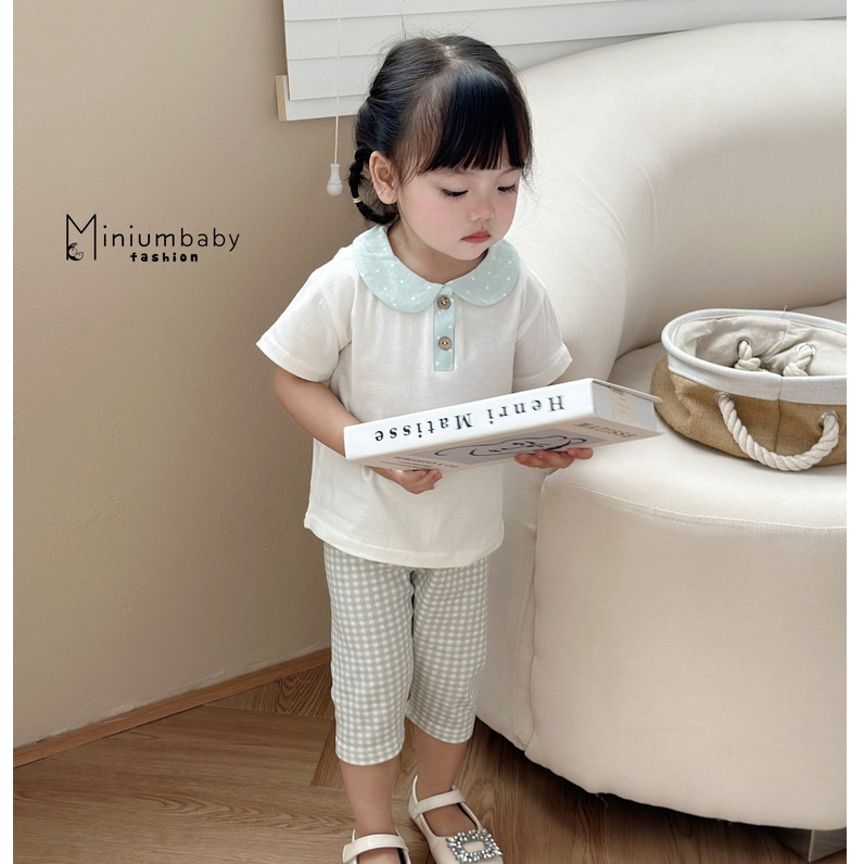 Bộ áo cộc tay cổ sen nữ tính Miniumbaby, chất liệu cotton mềm mịn thoáng mát, bé từ 1-6 tuổi SB1382