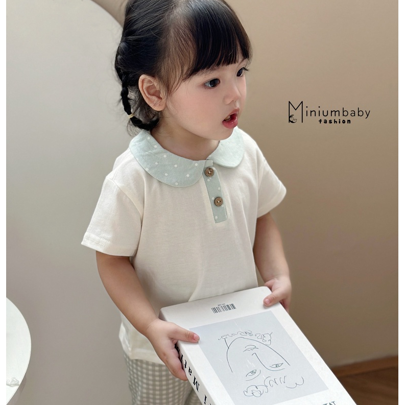 Bộ áo cộc tay cổ sen nữ tính Miniumbaby, chất liệu cotton mềm mịn thoáng mát, bé từ 1-6 tuổi SB1382