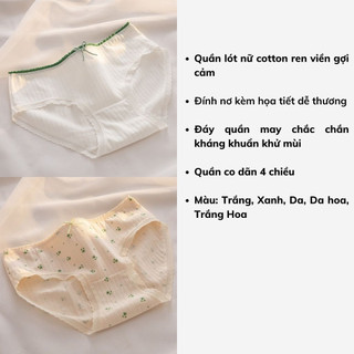 Quần lót nữ cotton kháng khuẩn ren viền dễ thương, Quần chip nữ đính nơ gợi cảm DEVARI L311