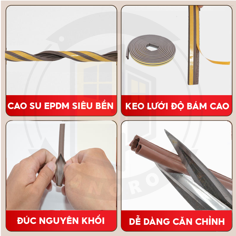 Ron dán khung cửa loại chữ D E I nẹp chắn khe hở cửa đi cửa ra vào chống va đập, chống ồn NANORON