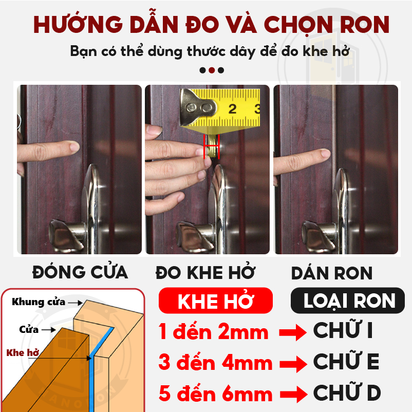 Ron dán khung cửa loại chữ D E I nẹp chắn khe hở cửa đi cửa ra vào chống va đập, chống ồn NANORON