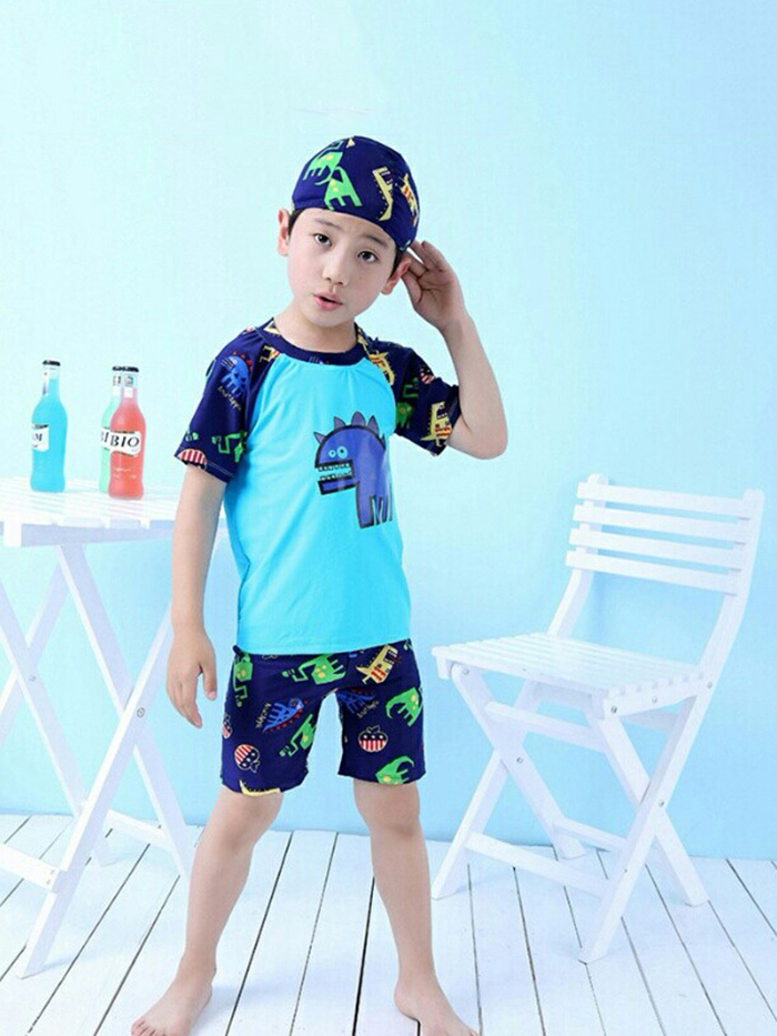 Ảnh Đồ Bơi Trẻ Em Tặng Kèm Nón Bơi Vải Bộ Đồ Bơi Cho Bé Cao Từ 85cm Đến 125cm Khủng Long Xanh Cleacco DBTE BORO SPORT 1