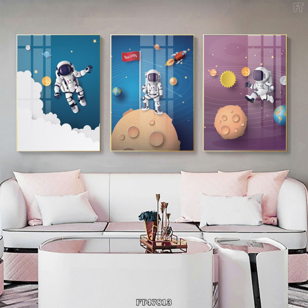 Bộ 3 Tranh Tráng Gương Treo Tường Phi Hành Gia