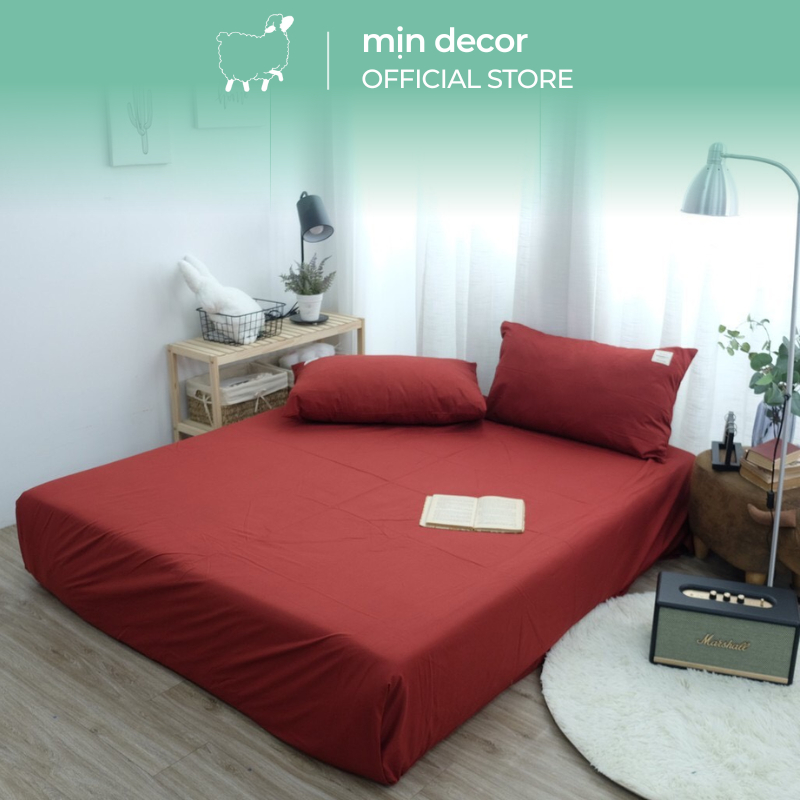 Bộ ga giường một màu Mịn decor cotton tici thoáng mát mềm mịn