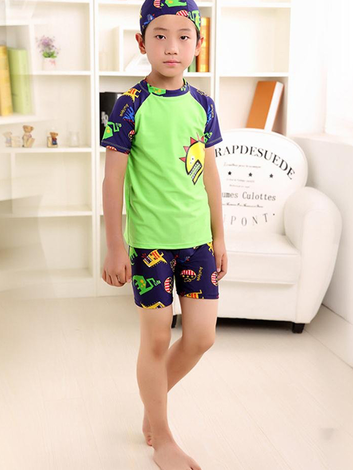 Ảnh Đồ Bơi Trẻ Em Tặng Kèm Nón Bơi Vải Bộ Đồ Bơi Cho Bé Cao Từ 85cm Đến 125cm Khủng Long Xanh Lá Cleacco DBTE BORO SPORT 1