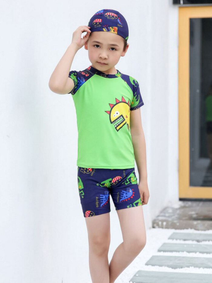 Ảnh Đồ Bơi Trẻ Em Tặng Kèm Nón Bơi Vải Bộ Đồ Bơi Cho Bé Cao Từ 85cm Đến 125cm Khủng Long Xanh Lá Cleacco DBTE BORO SPORT 2