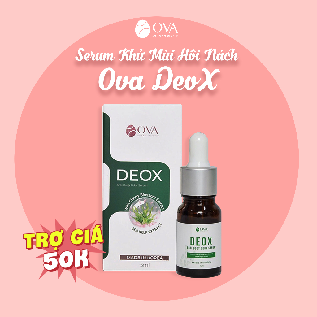 Serum khử mùi hôi nách Ova DeoX, ức chế tiết mồ hôi, kháng khuẩn khử mùi hôi chân, làm sáng da vùng nách an toàn 5ml