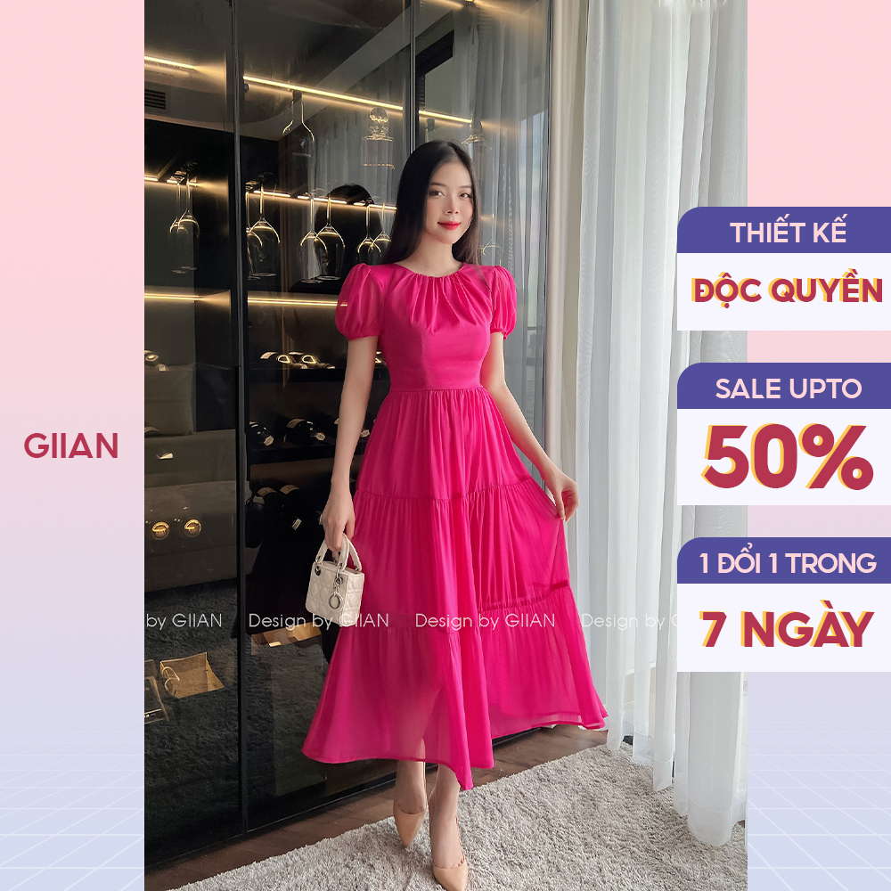 Váy hồng cánh sen dáng dài đi biển kín đáo, nhẹ nhàng thương hiệu Giian - GV1877HS