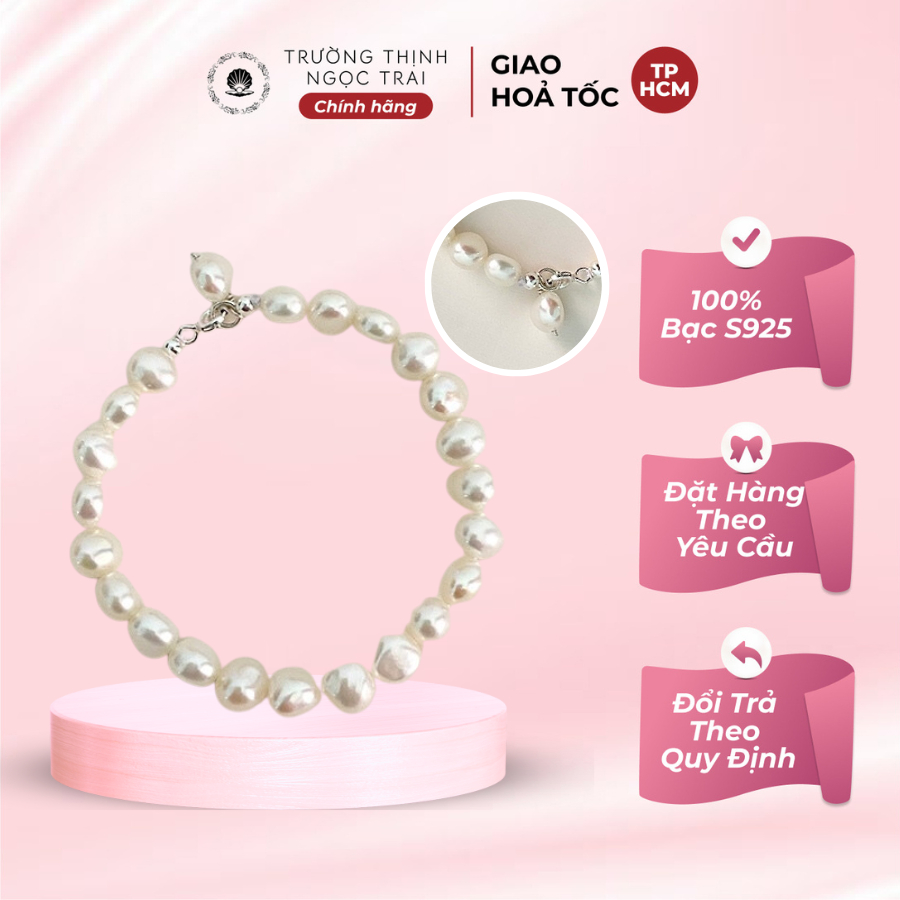 Ảnh Vòng Tay Ngọc Trai Hạt Dẹt 7ly Trắng Khóa Bạc - Ngọc Trai Trường Thịnh 1