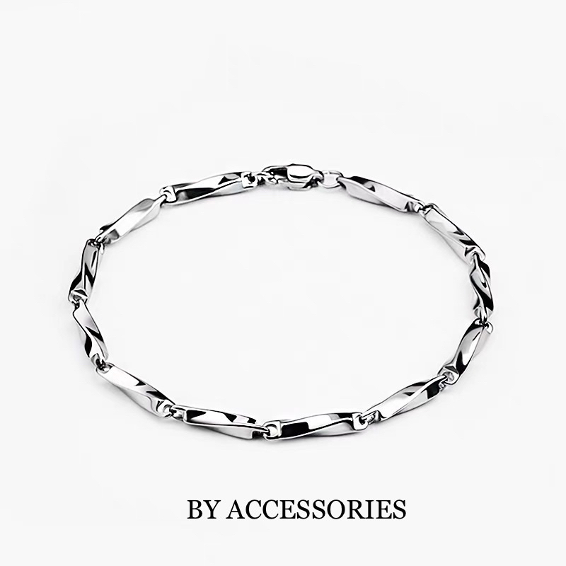 Lắc tay titan unisex xích khối kiểu xoắn dày 3.7mm nối đoạn basic không gỉ