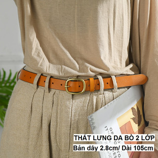 Thắt lưng da bò Broobelt mặt vàng đồng trang nhã, dây nịt da thật nhiều màu bản dây 2.8cm cho nam nữ