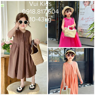 (Ảnh thật) Váy đầm maxi bé gái. Váy maxi xếp ly siêu nịnh dáng bé gái màu nâu tây size đại 10-43kg Sofia Candy