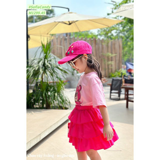 ❌❌XẢ LẺ SIZE❌❌ Set chân váy 3 tầng kèm áo gấu dâu Lotso cotton lạnh 4C siêu xinh cho bé đi chơi, đi tiệc, đi học Sofia
