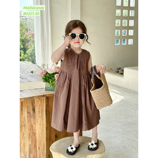 (Ảnh thật) Váy đầm maxi bé gái. Váy maxi xếp ly siêu nịnh dáng bé gái màu nâu tây size đại 10-43kg Sofia Candy