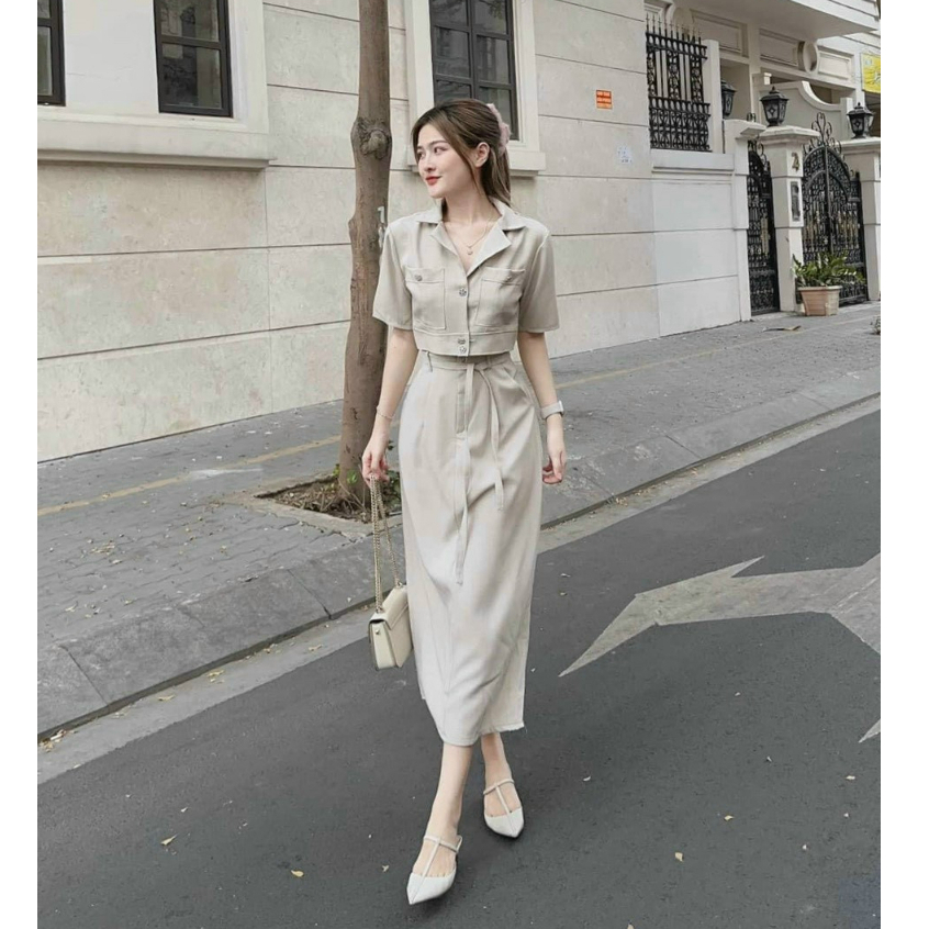 Set bộ thời trang nữ sang chảnh chất casmia cao cấp cổ sơ mi tay áo ...