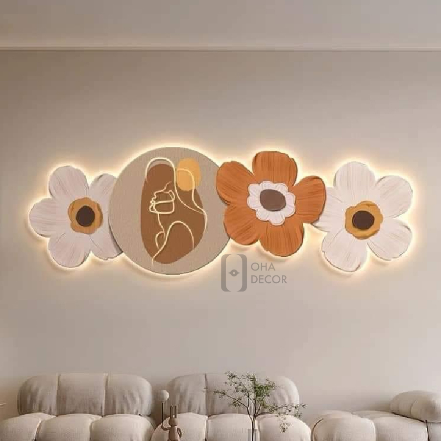 Tranh 3D LED Cắt Cô Gái Và Hoa Trang Trí Phòng Khách Quán Cà Phê Hiện Đại Xưởng Giá Rẻ