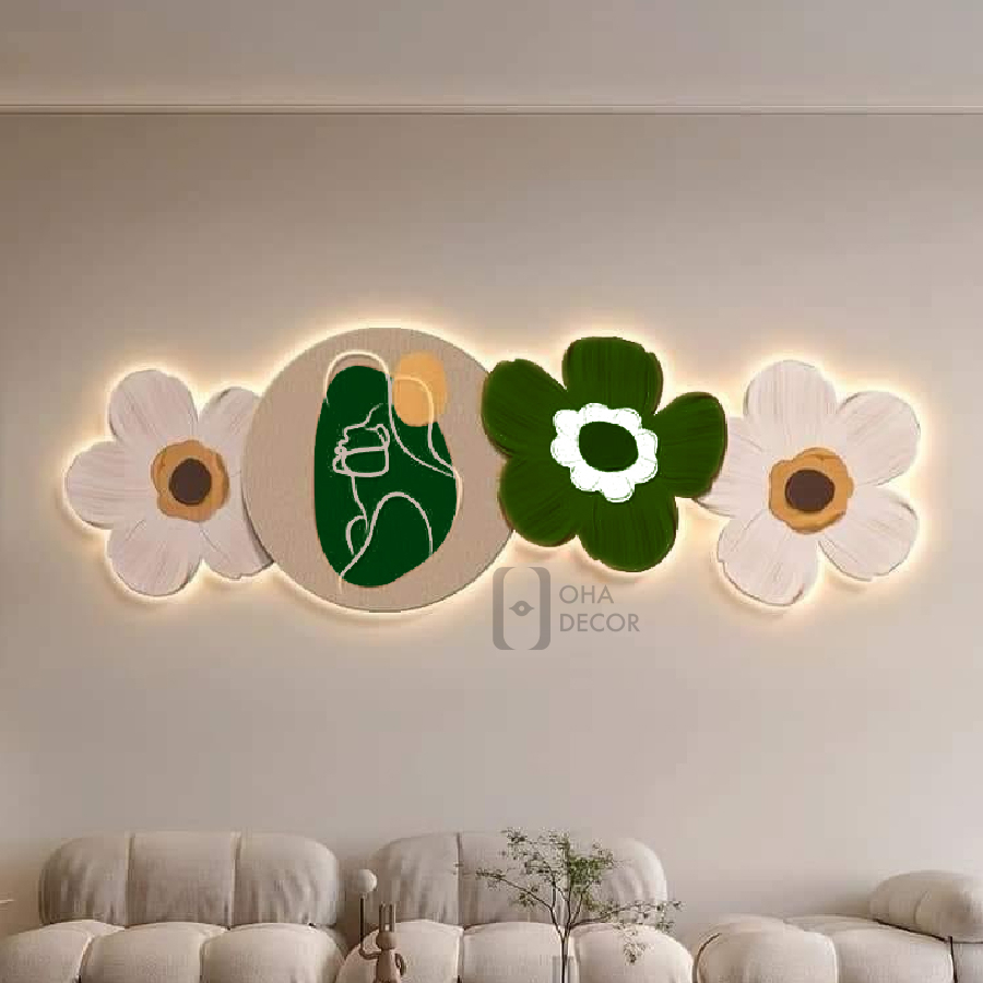 Tranh 3D LED Cắt Cô Gái Và Hoa Trang Trí Phòng Khách Quán Cà Phê Hiện Đại Xưởng Giá Rẻ