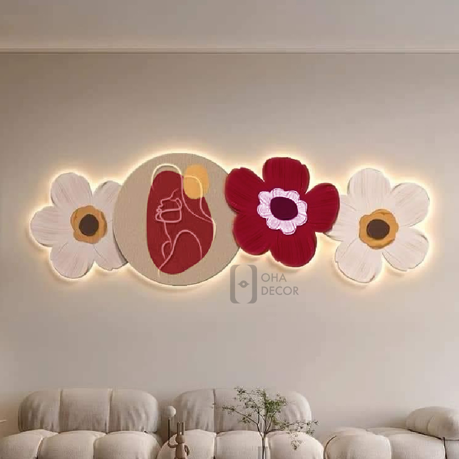 Tranh 3D LED Cắt Cô Gái Và Hoa Trang Trí Phòng Khách Quán Cà Phê Hiện Đại Xưởng Giá Rẻ
