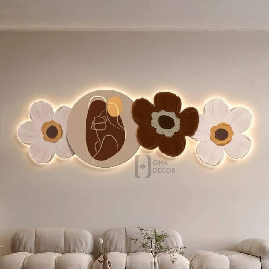 Tranh 3D LED Cắt Cô Gái Và Hoa Trang Trí Phòng Khách Quán Cà Phê Hiện Đại Xưởng Giá Rẻ