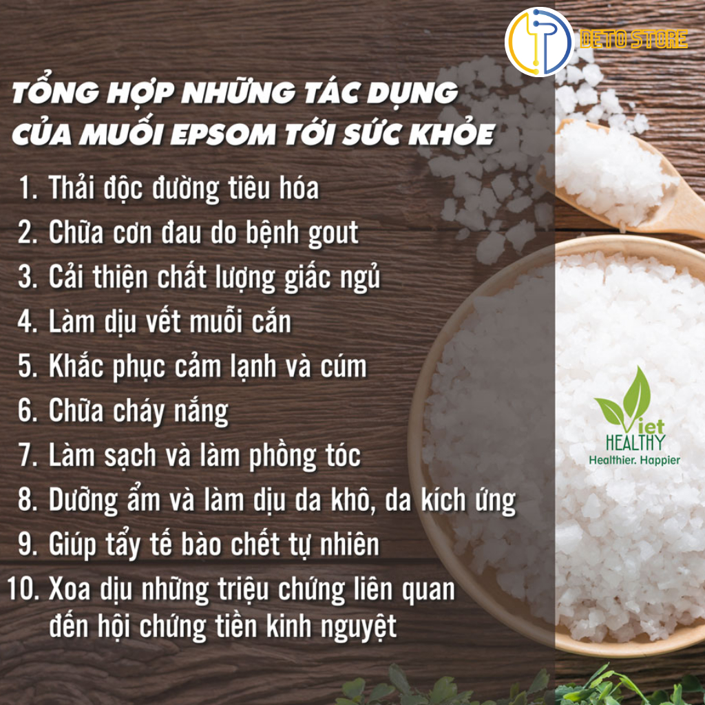 Muối Epsom VietHealthy Epsom Salt Muối Đắng Thực Phẩm Táo Bón Đầy Bụng Nguyên Chất 100%