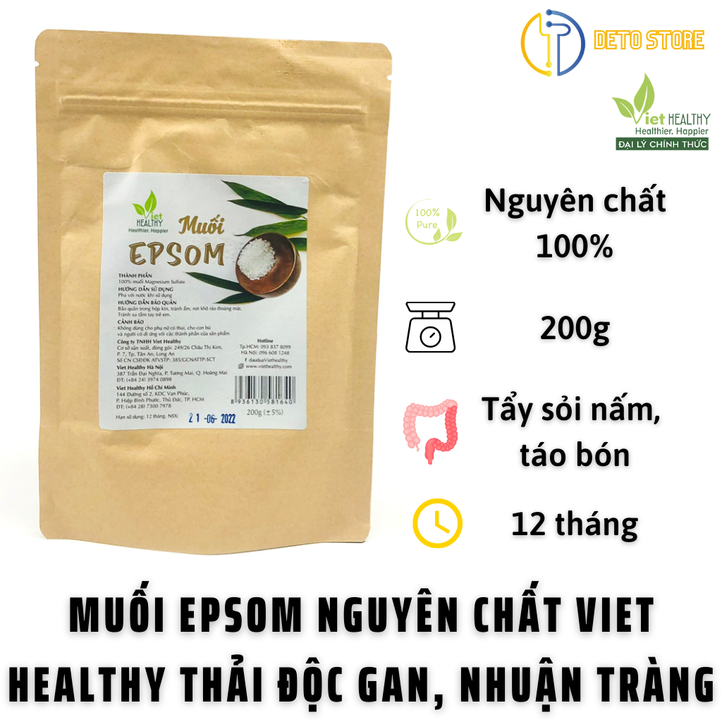 Muối epsom nguyên chất 100% Viet Healthy, giúp tẩy sỏi gan mật, thải độc gan, nhuận tràng