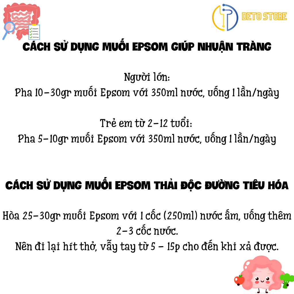 Muối Epsom VietHealthy Epsom Salt Muối Đắng Thực Phẩm Táo Bón Đầy Bụng Nguyên Chất 100%