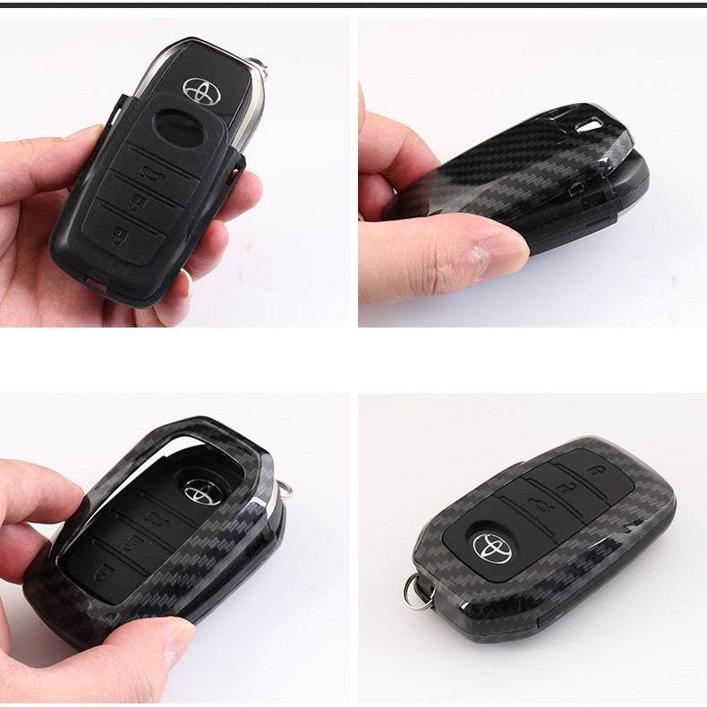 Ốp chìa khóa xe Toyota Fortuner, Altis, Camry 2016, 2017, 2018 vân carbon - tặng kèm móc khoá