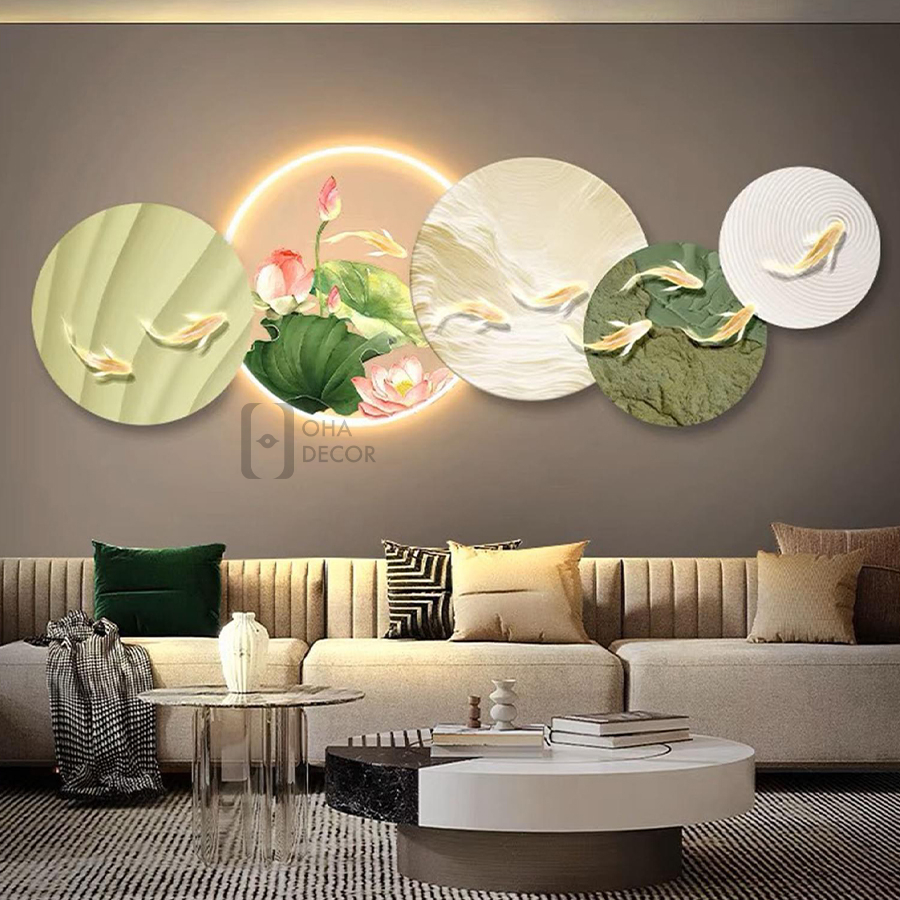 Tranh Cắt 3D LED Phong Thuỷ Hoa Sen Cửu Ngư Cá Chép