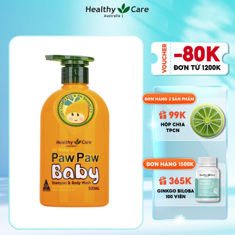 Sữa tắm gội Healthy Care Paw Paw Baby cho bé chiết xuất đu đủ lành tính 500ml