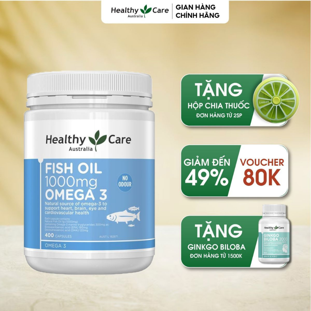 Dầu Cá Omega 3 Healthy Care Fish Oil Úc 400 viên