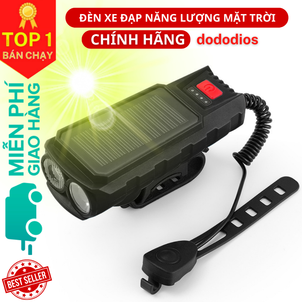 Đèn Xe đạp Sạc bằng Năng Lượng Mặt Trời - USB Đèn Xe Đạp có Chuông Còi, Đèn Pin Xe Đạp chống nước có 3 chế độ sáng