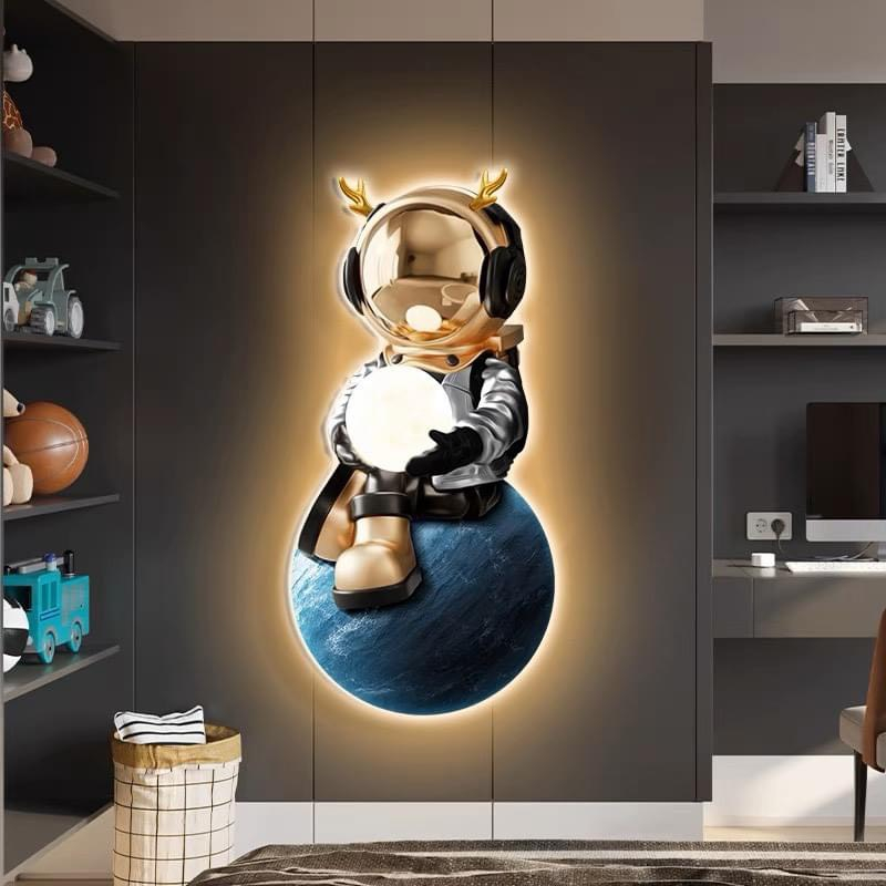 Tranh 3D Cắt LED Phi Hành Gia Treo Tường Tráng Gương Trang Trí Phòng Khách, Quán Cà Phê Hiện Đại OHA Decor