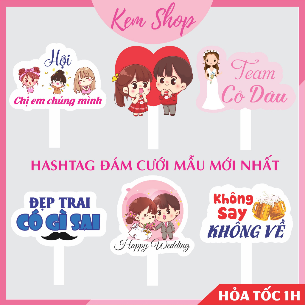 Hashtag đám cưới, hasgtag cầm tay chụp ảnh cưới mẫu mới hiện đại trẻ trung - Kem Shop K347