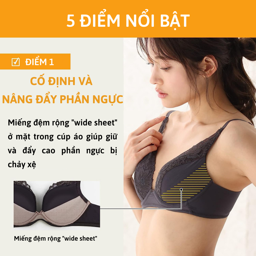 Áo lót Wacoal Lecien ISFB332 không gọng, nâng đẩy, ren, chống chảy xệ - SFB332 smart size