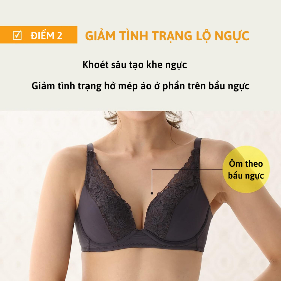 Áo lót Wacoal Lecien ISFB332 không gọng, nâng đẩy, ren, chống chảy xệ - SFB332 smart size