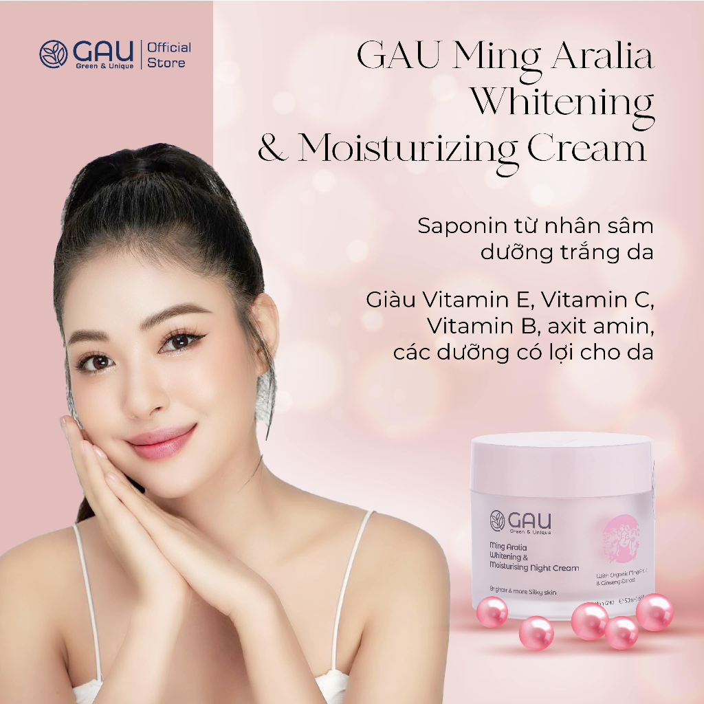 Kem Dưỡng Cream Trắng mịn, Giảm Nám, Chính hãng GAU Tự nhiên từ Saponin Nhân Sâm giàu Vitamin C, E
