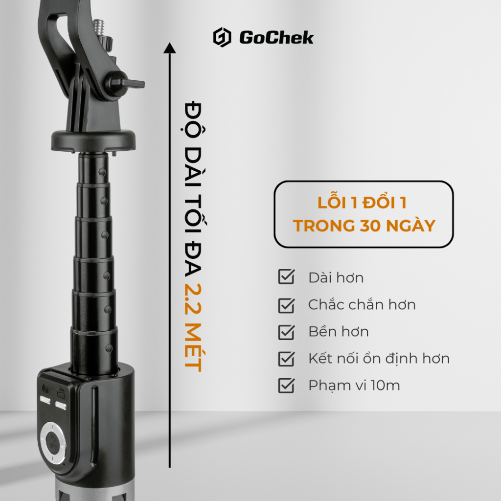 Gậy Chụp Ảnh Tripod GoChek SS100 – Bluetooth, Đa Năng, Kéo Dài 2m2