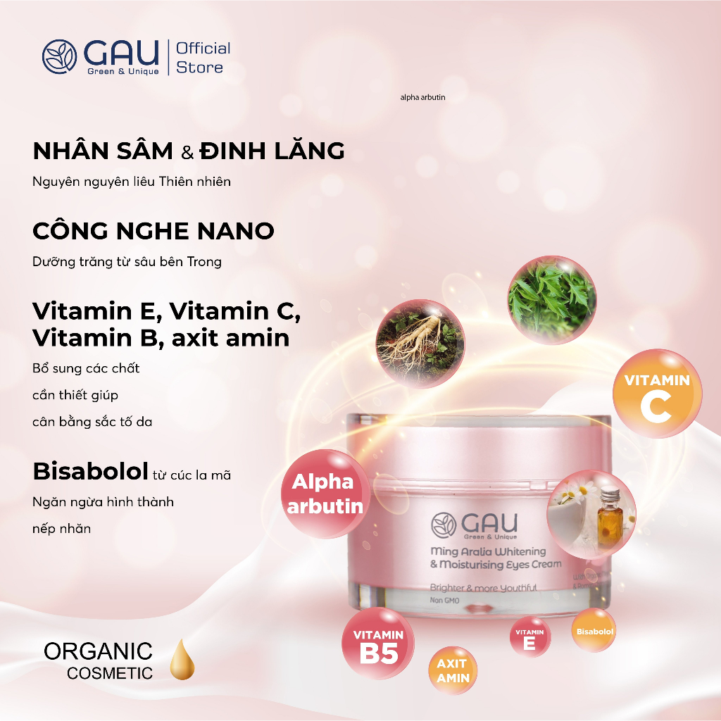 Kem Dưỡng Chống Nhăn Vùng Mắt Giảm Quầng Thâm Tự nhiên GAU Eyecream Cho Đôi mắt Sáng Rạng rỡ 15ml