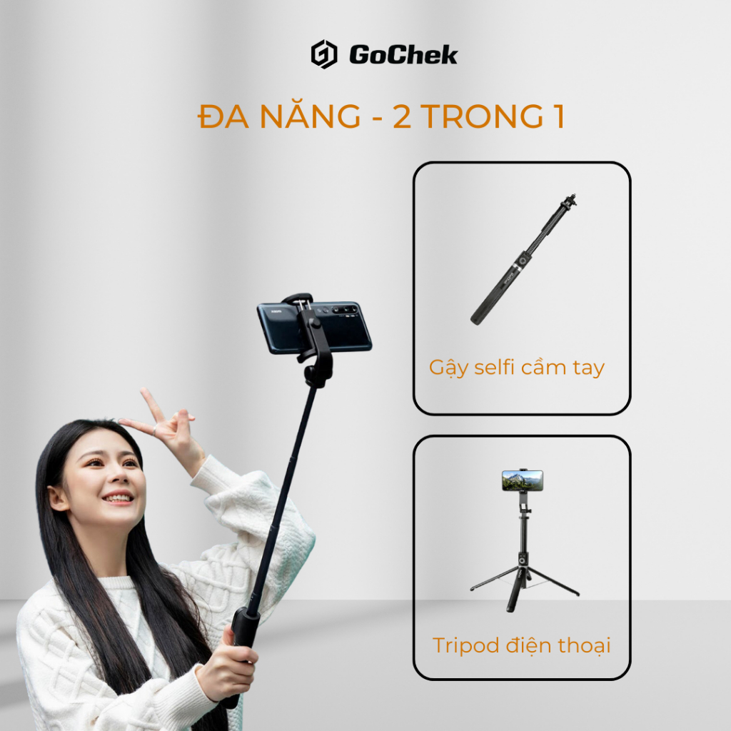 Gậy Chụp Ảnh Tripod GoChek SS100 – Bluetooth, Đa Năng, Kéo Dài 2m2