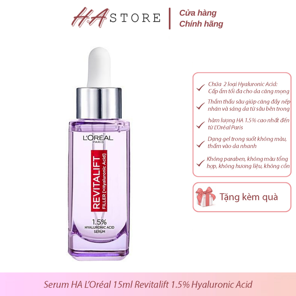 Serum L'Oreal Hyaluronic Acid Cấp Ẩm Sáng Da 30ml Revitalift Hyaluronic