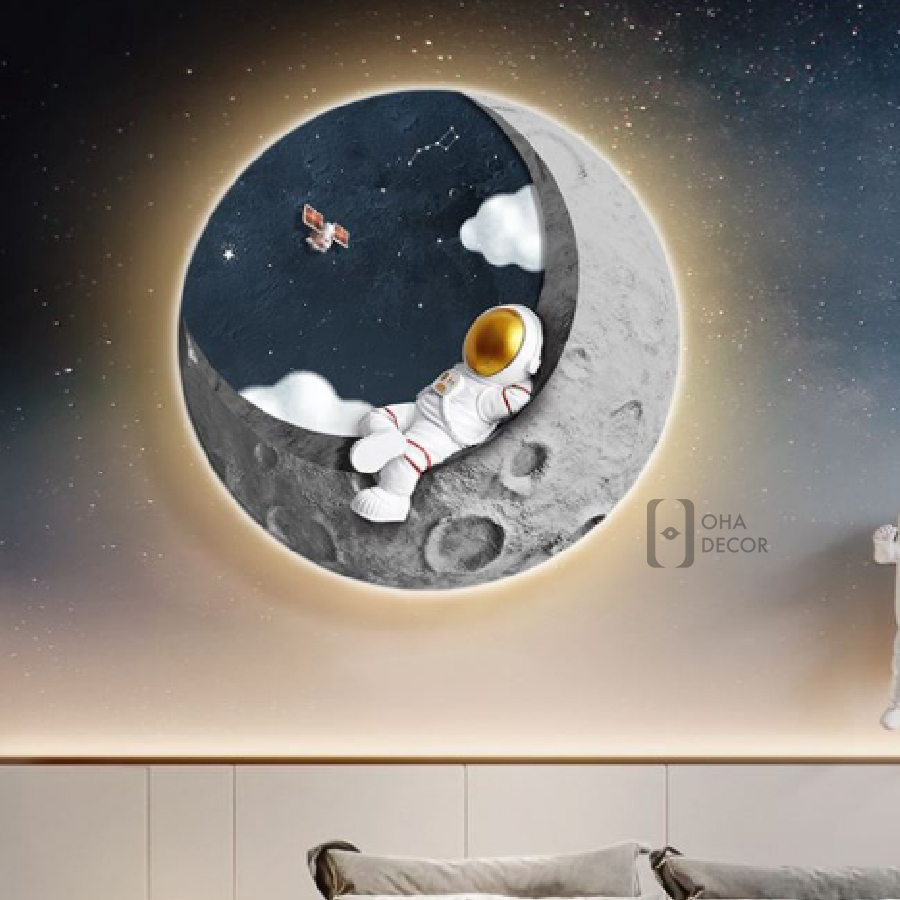 Tranh Cắt 3D LED Phi Hành Gia Mặt Trăng Trang Trí Phòng Ngủ, Quán Cà Phê Hiện Đại Xưởng Giá Rẻ