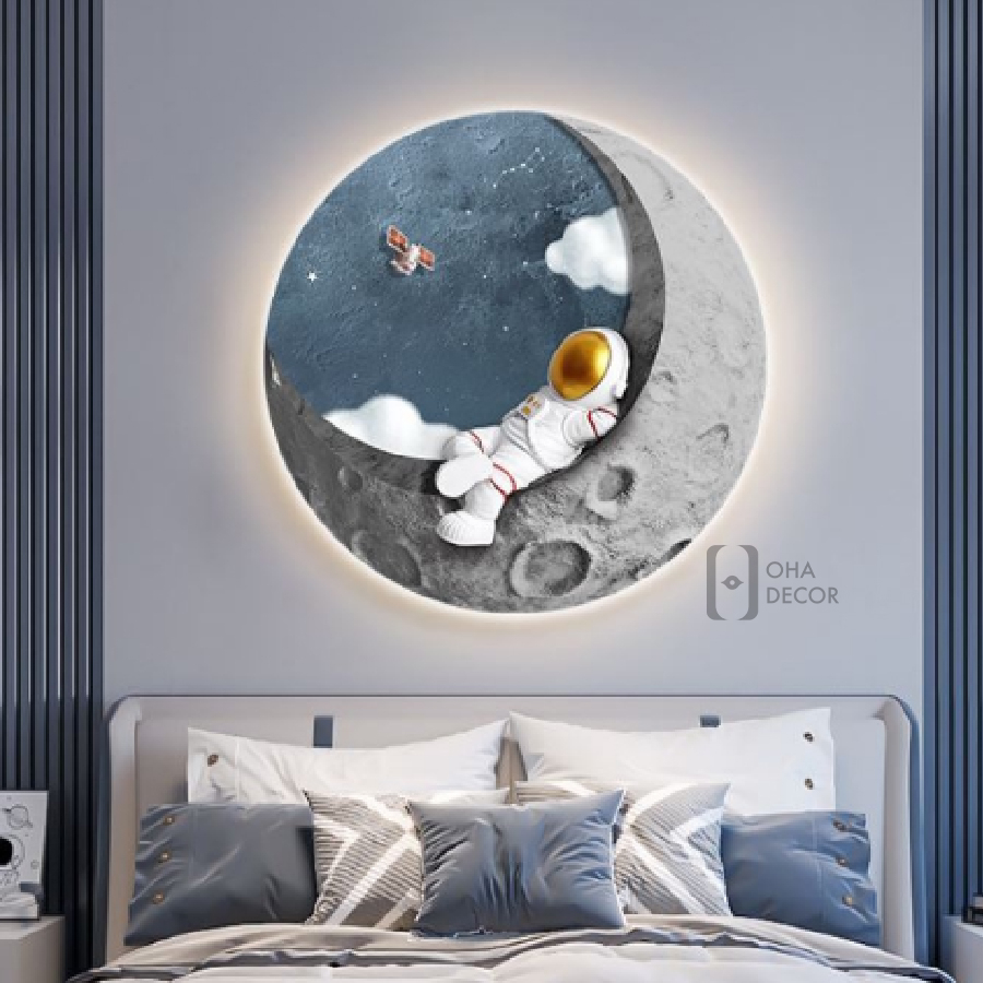 Tranh Cắt 3D LED Phi Hành Gia Mặt Trăng Trang Trí Phòng Ngủ, Quán Cà Phê Hiện Đại Xưởng Giá Rẻ