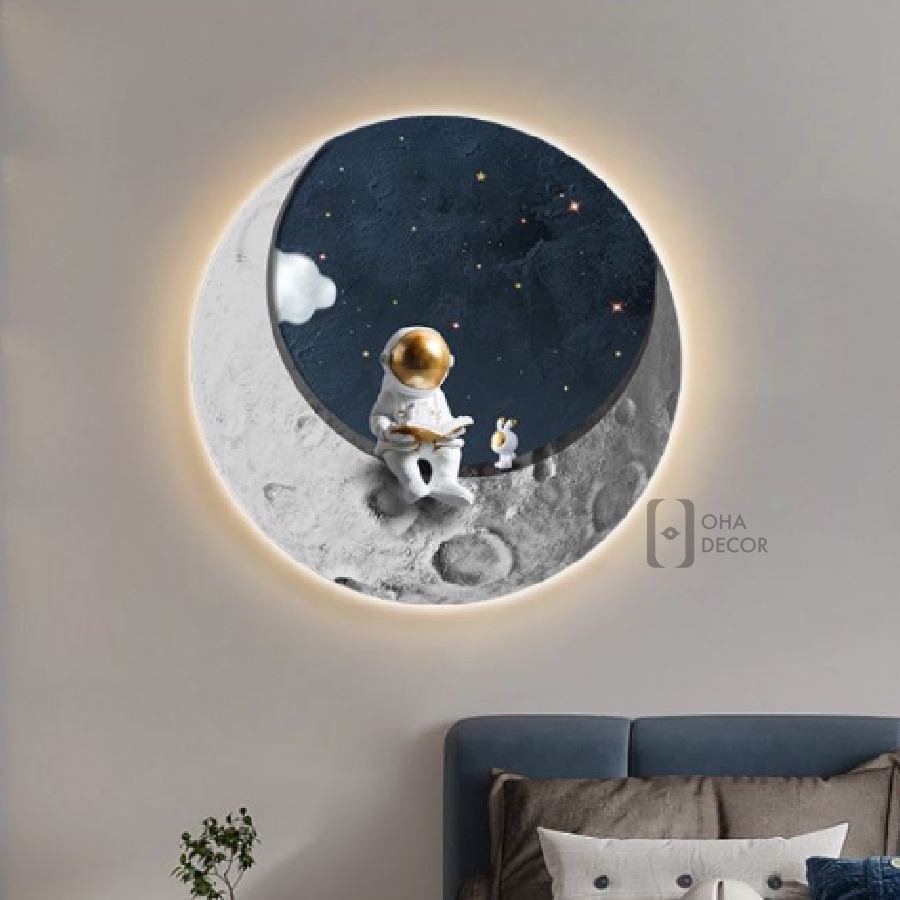 Tranh Cắt 3D LED Phi Hành Gia Mặt Trăng Trang Trí Phòng Ngủ, Quán Cà Phê Hiện Đại Xưởng Giá Rẻ